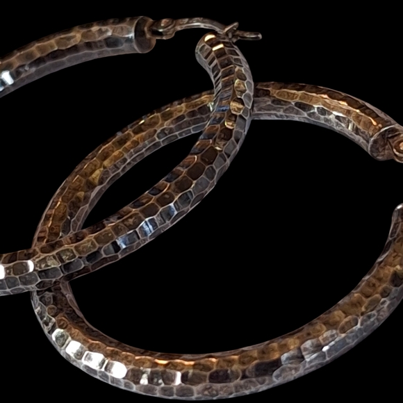 Impressive Vintage JCM Jacmel Mauritius Sterling Silver 925 Hammered Hoop Earrin - Picture 12 of 16